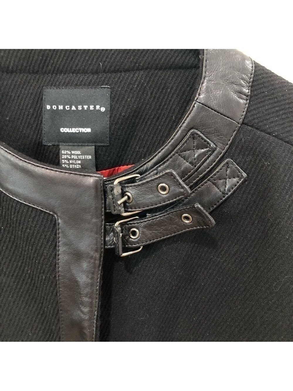 KNEE length wool blend coat with leather trim from Doncaster Collection. Size 12 - Picture 7 of 10
